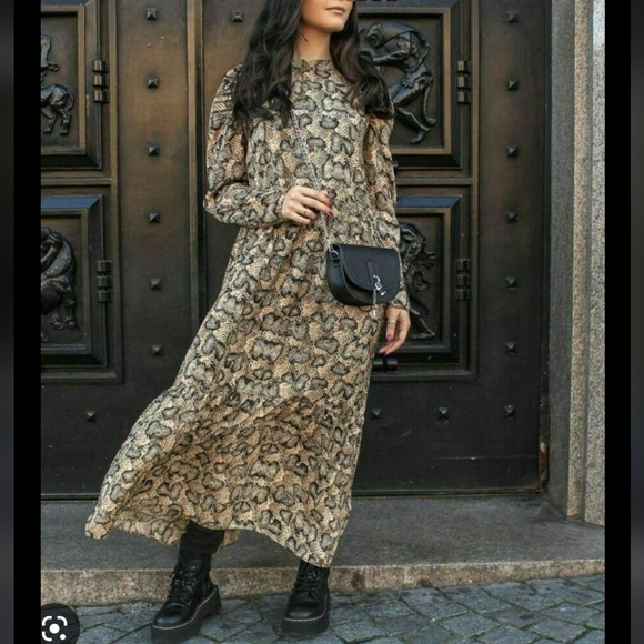 ZARA Snakeskin Puff Sleeves Midi dress - Picture 11 of 11